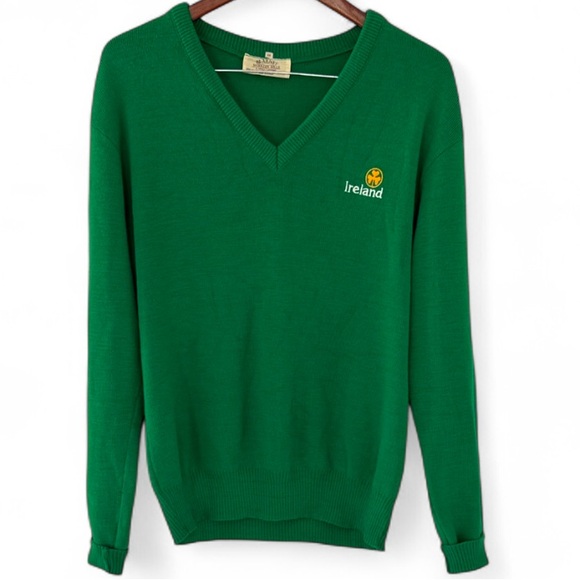 Vintage Blarney Sweater Mens 46 XL Ireland Embroidered Kelly Green Knit 90s - Picture 1 of 9